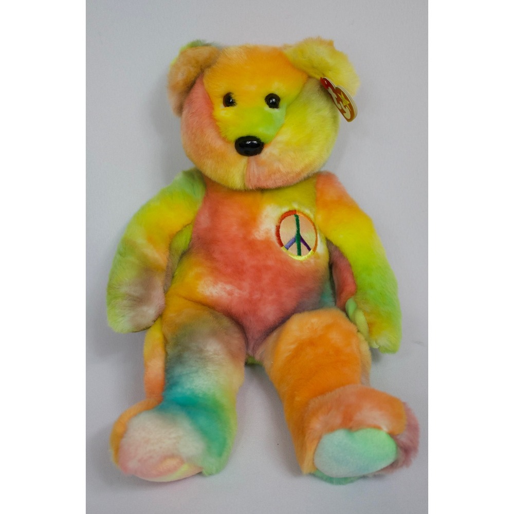 Ty Beanie Buddies Peace Bear Tye Dye 14" Plush Stuffed Animal Toy New with Tags